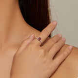 925 Sterling Silver Pavé Setting CZ Synthetic Garnet Ring for Women