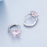 925 Sterling Silver Earrings with Transparent Glass, 12x7mm, for Women