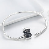925 Sterling Silver Bracelet with Cat Head Charm, 17cm for Women