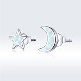 925 Sterling Silver Opal Earrings for Women - Star & Moon Design