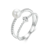 925 Sterling Silver & Moissanite Ring with Freshwater Pearl - Size 6 - Women's Jewelry