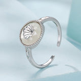 925 Sterling Silver White Gold-Plated Ring with Nacre Pendant - Style E for Women