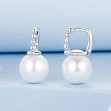 925 Sterling Silver Earrings with White Gold Plating and Shell Pearl for Women