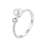 925 Sterling Silver Moissanite & Freshwater Pearl Ring 3mm Size 6 for Women