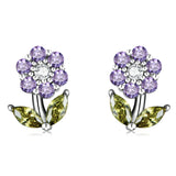 925 Sterling Silver Earrings with Pavé Setting CZ in White Gold