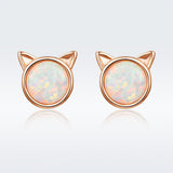 925 Sterling Silver Plated Rose Gold Opal Earrings 0.8cm for Women