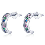 925 Sterling Silver Earrings with Pavé Setting CZ, 1.1*0.3 cm
