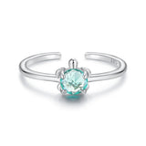 925 Sterling Silver White Gold Plated Transparent Glass Turtle Ring