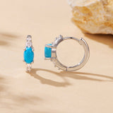 925 Sterling Silver Earrings with Synthetic Turquoise and CZ, White Gold Plated, 1.0cm Hoop for Women