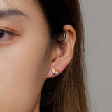925 Sterling Silver Earrings with Pavé Setting and Enamel Process, Oxidized, 0.7*0.9cm for Women