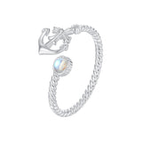 925 Sterling Silver & White Gold Pave Setting Moonstone Ring for Women