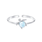 925 Sterling Silver + Plated White Gold Larimar Ring - Style E - 1.6mm Width