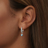 925 Sterling Silver Earrings with Synthetic Turquoise and CZ - White Gold Plated
