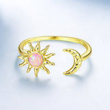 925 Sterling Silver Gold Plated Ring with Synthetic Opal Sun & Moon for Women