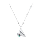 925 Sterling Silver Necklace with Transparent Glass, 18x15mm Pendant for Women