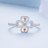 925 Sterling Silver Moonstone Clover Ring for Women