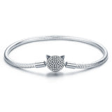925 Sterling Silver Bracelet with Cat Head Charm, 17cm for Women