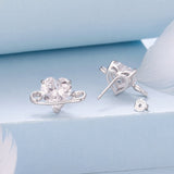 925 Sterling Silver White Gold Plated CZ Pavé 1.0x1.7cm Earrings for Women