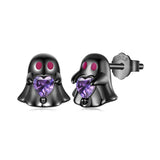 925 Sterling Silver Earrings with Pavé Setting CZ and Enamel Process, Plated Black Gold, 0.8cm