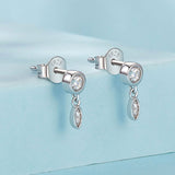 925 Sterling Silver Earrings with Pavé Setting CZ in White Gold - 11*4mm