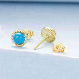 925 Sterling Silver Earrings with Synthetic Turquoise and CZ in Gold Plating
