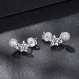 925 Sterling Silver 0.20 Carat Moissanite Earrings with Synthetic Pearl for Women
