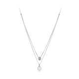 925 Sterling Silver Moissanite & Quality Shell Pearl Necklace for Women - 40+5cm, White Gold Plated