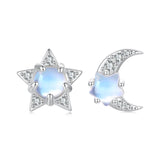 925 Sterling Silver White Gold Plated Moonstone & CZ Earrings