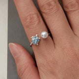 925 Sterling Silver Turtle Ring with Quality Shell Pearl & CZ - Size: nan