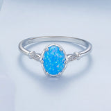 925 Sterling Silver Opal Rings in Size 6.0 with Pave Setting & Plated White Gold for Women