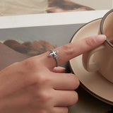 925 Sterling Silver Oxidized Silver 0.18cm Crucifix Adjustable Ring for Women