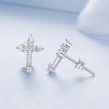 925 Sterling Silver Earrings with Pavé Setting CZ in White Gold Plating - 1.2x0.8cm for Women