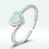 925 Sterling Silver Translucent Opal Oxidized Silver Ring for Women