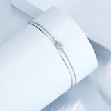 925 Sterling Silver White Gold Plated Heart-Shaped Bracelet with CZ, Length 150+60mm