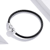 925 Sterling Silver Leather 17cm Bracelet with Oxidized CZ for Women