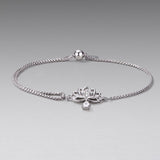 925 Sterling Silver Adjustable Chain Bracelet with White Gold Plating and CZ for Women