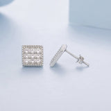 925 Sterling Silver 0.8cm Pavé Setting CZ White Gold Plated Earrings for Women