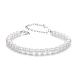 925 Sterling Silver Adjustable White Gold Plated Bracelet with Synthetic Pearl for Women