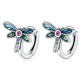 925 Sterling Silver Dragonfly Earrings with CZ and Enamel - 0.9 cm for Women