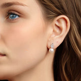 925 Sterling Silver 0.023 Carat Moissanite & Freshwater Pearl Earrings for Women