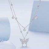 925 Sterling Silver Butterfly Necklace with Pavé Setting CZ, 40cm Length for Women