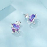 925 Sterling Silver Earrings with CZ and Transparent Glass in White Gold Plating for Women