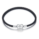 925 Sterling Silver Leather 17cm Bracelet with Oxidized CZ for Women