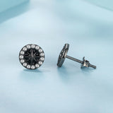 925 Sterling Silver Black Gold Plated Pavé CZ Earrings with Enamel for Women