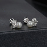 925 Sterling Silver 0.1 Carat Moissanite and Pearl Earrings for Women