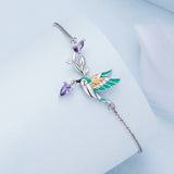 925 Sterling Silver Enamel Plated Platinum Bracelet with CZ, Adjustable Length for Women
