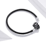 925 Sterling Silver Leather 17cm Bracelet with Oxidized CZ for Women