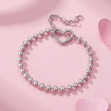 925 Sterling Silver 16+5cm White Gold Plated Heart Bracelet for Women