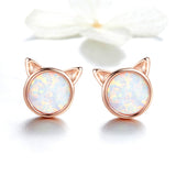 925 Sterling Silver Plated Rose Gold Opal Earrings 0.8cm for Women