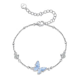 925 Sterling Silver White Gold Plated Bracelet with Enamel and CZ - 15+6cm Length
